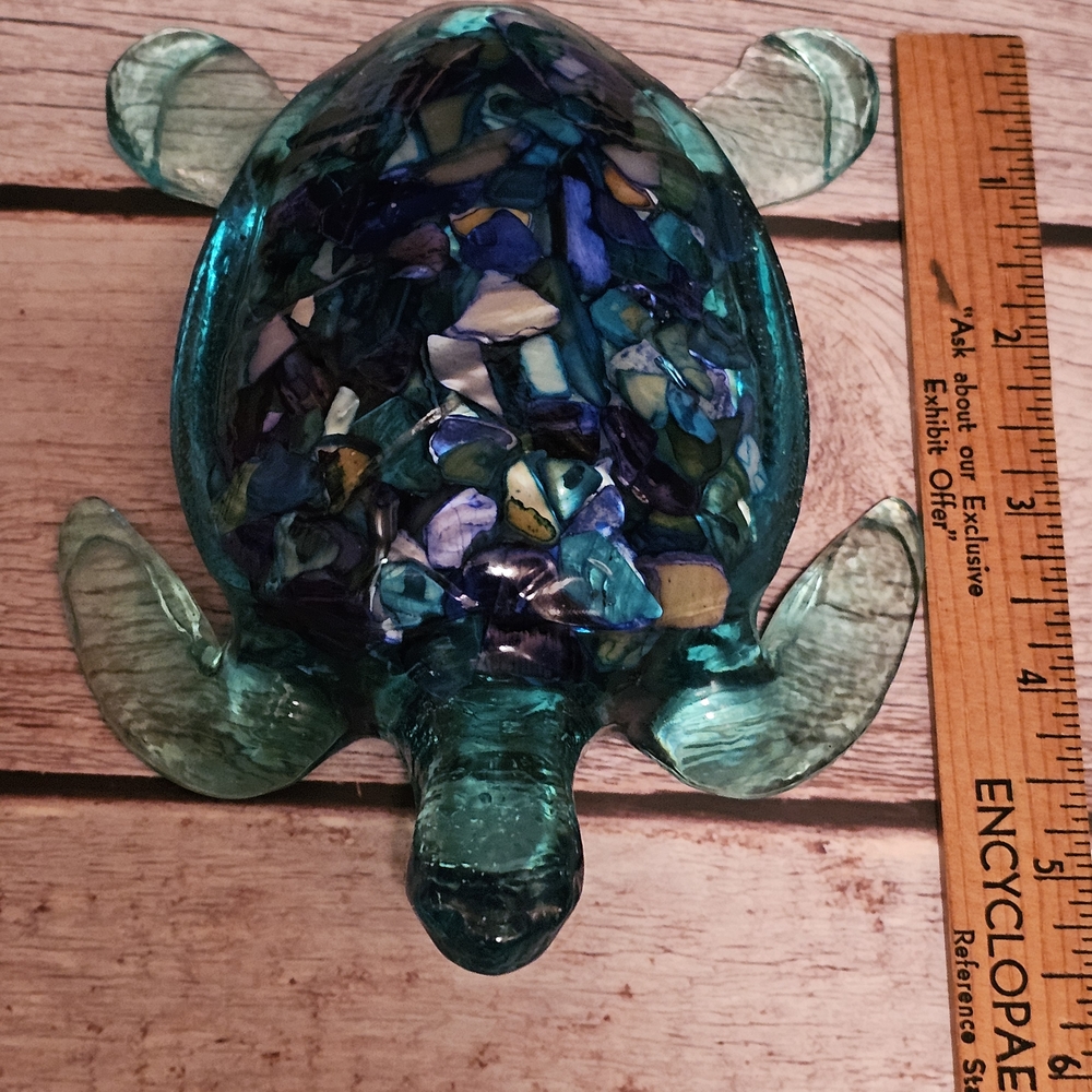 Handcrafted Resin Sea Turtle Sculpture - Blue and Green - Picture 9 of 10